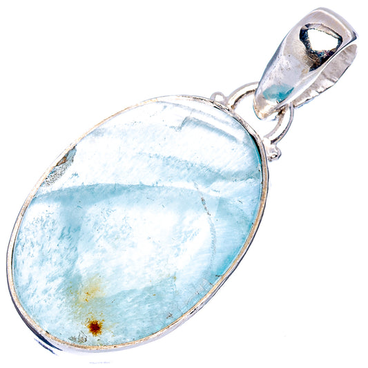Oval aquamarine pendant with .925 sterling silver bezel and loop bail, light blue stone