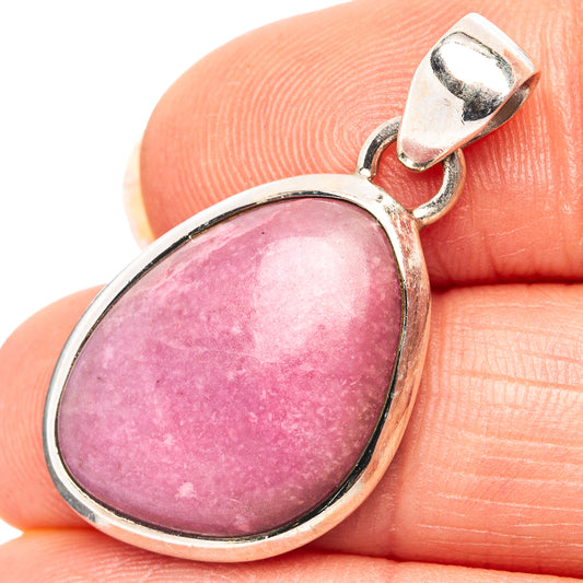 Rhodonite pendant, .925 sterling silver oval bezel with pink cabochon and bail