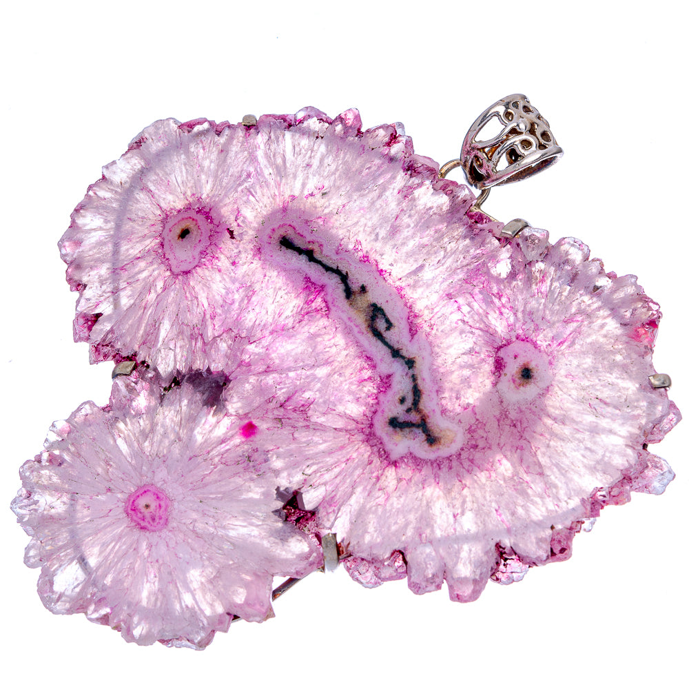 Pink solar quartz pendant slice with sterling silver crown bail