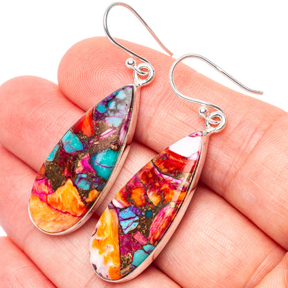 Kingman Pink Dahlia Turquoise Earrings 1 7/8" (925 Sterling Silver) E1678