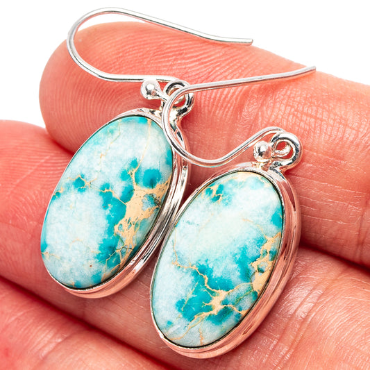 Blue imperial jasper oval drop earrings in .925 sterling silver, silver hooks