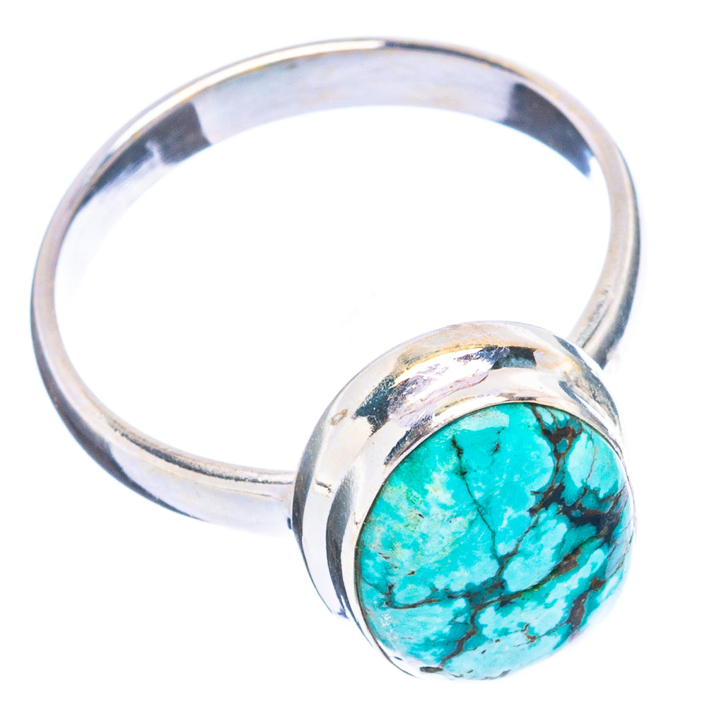 Sterling silver turquoise spiderweb ring with rounded oval face, size 8.75