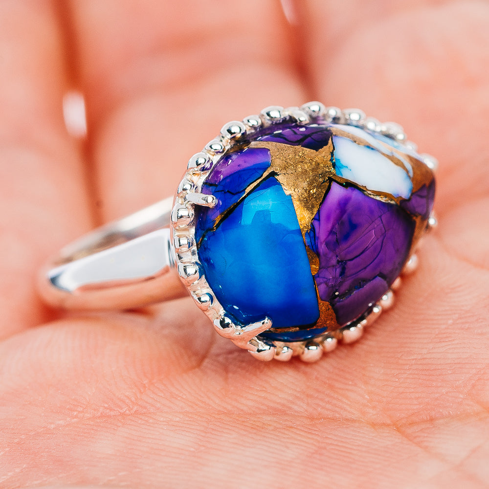 Exclusive Violet Blue Dahlia Mohave Turquoise Ring Size 6.5 (.925 Sterling Silver)