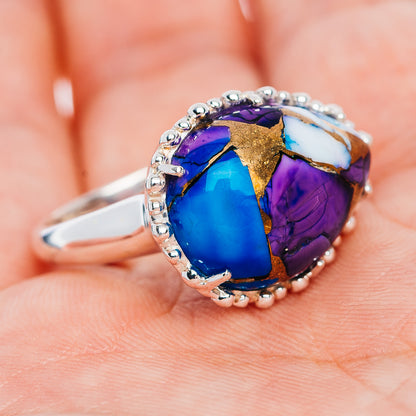 Exclusive Violet Blue Dahlia Mohave Turquoise Ring Size 6.5 (.925 Sterling Silver)