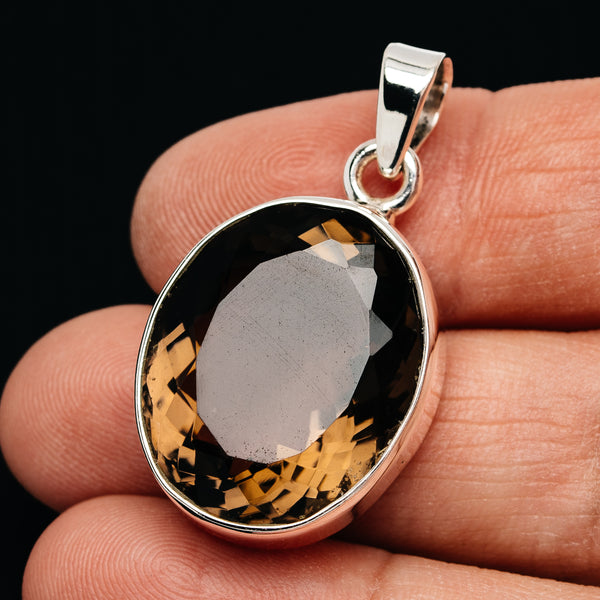 Premium 31.5ct Faceted Smoky Quartz Pendant 1 3/8" (.925 Sterling Silver)