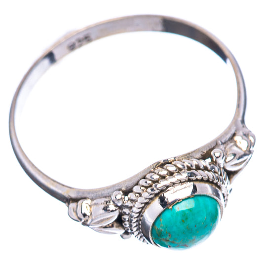 Sterling silver turquoise cabochon ring with beaded side settings and scalloped band