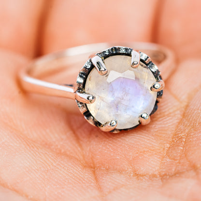 Rainbow Moonstone Ring Size 8 (.925 Sterling Silver)