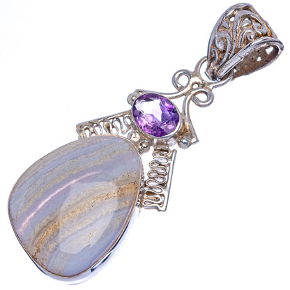 Blue Lace Agate, Amethyst Pendant 2" (925 Sterling Silver) P40085