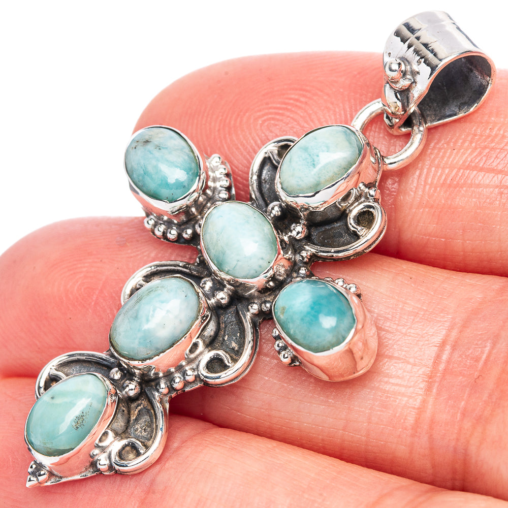 Larimar Cross Pendant 1 3/4" (925 Sterling Silver) P41769