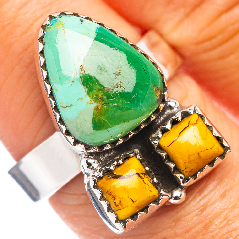 Exclusive Honey Dahlia & Mohave Turquoise Ring Size 7 Adjustable (.925 Sterling Silver)