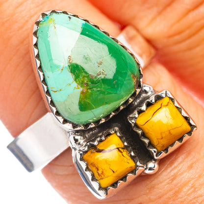 Exclusive Honey Dahlia & Mohave Turquoise Ring Size 7 Adjustable (.925 Sterling Silver)