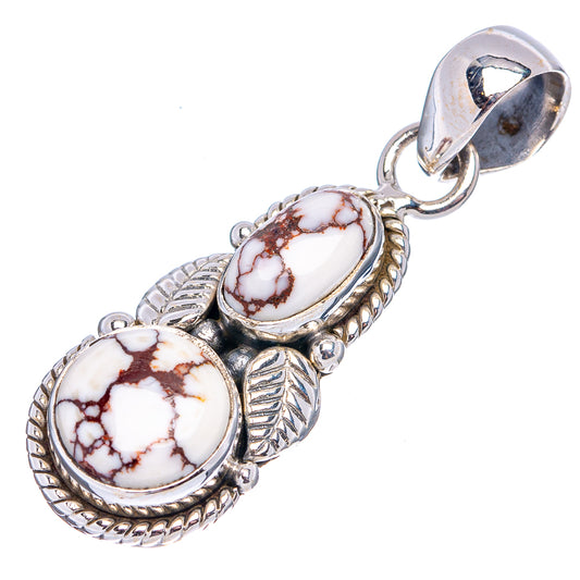 Wild horse jasper double-oval pendant in .925 silver with leaf details and bail