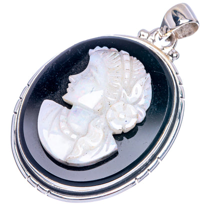 Rare Opal Cameo Lady Face Pendant 1 3/4" (925 Sterling Silver) P41583
