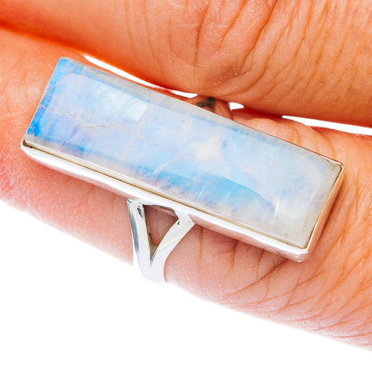 Large Premium Rainbow Moonstone Ring Size 7.75 (.925 Sterling Silver)