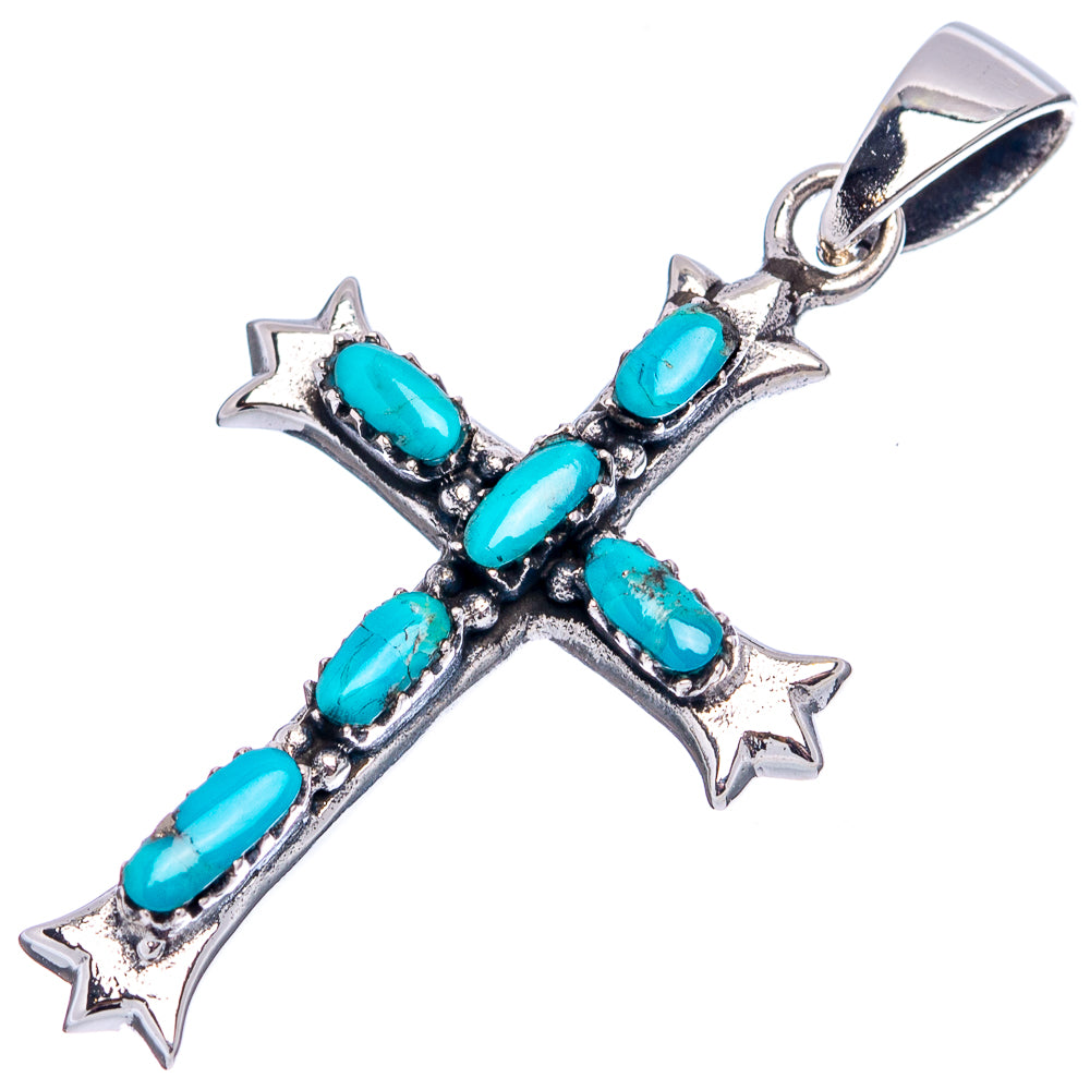 Native Style Mohave Turquoise Cross Pendant 1 5/8" (.925 Sterling Silver)