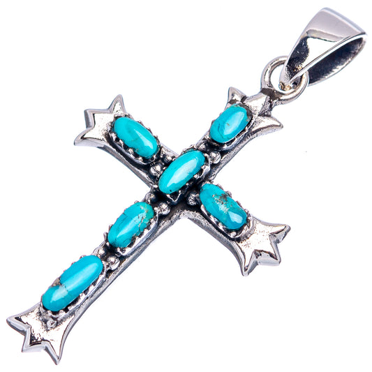 Turquoise cross pendant .925 sterling silver with six oval blue stones and star-shaped points.