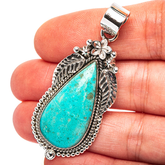 Exclusive Southwestern Style Kingman Turquoise Pendant 2 1/8" (.925 Sterling Silver)
