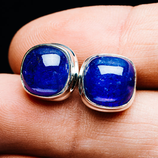 Sterling silver tanzanite stud earrings with oval blue gemstones