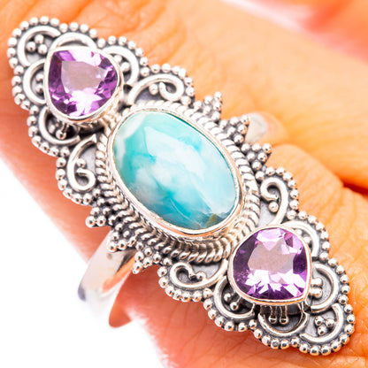 Large Larimar, Amethyst Ring Size 10.5 (925 Sterling Silver) R140874