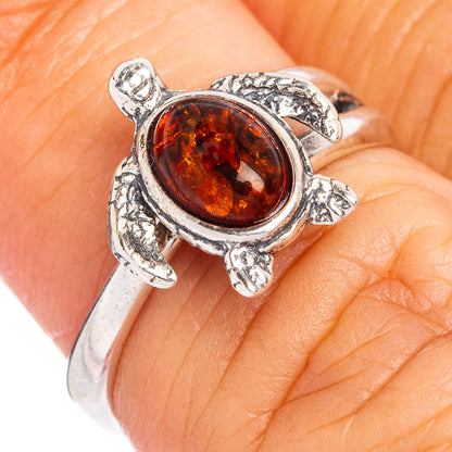 Baltic Amber Sea Turtle Ring Size 4 Adjustable (.925 Sterling Silver)