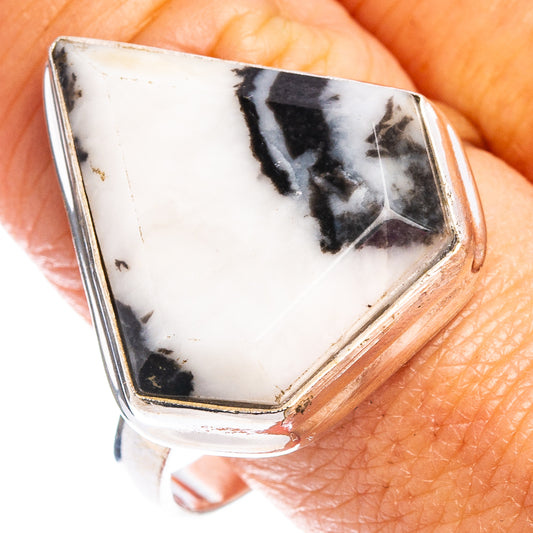 925 sterling silver ring, white buffalo-style stone with black veining