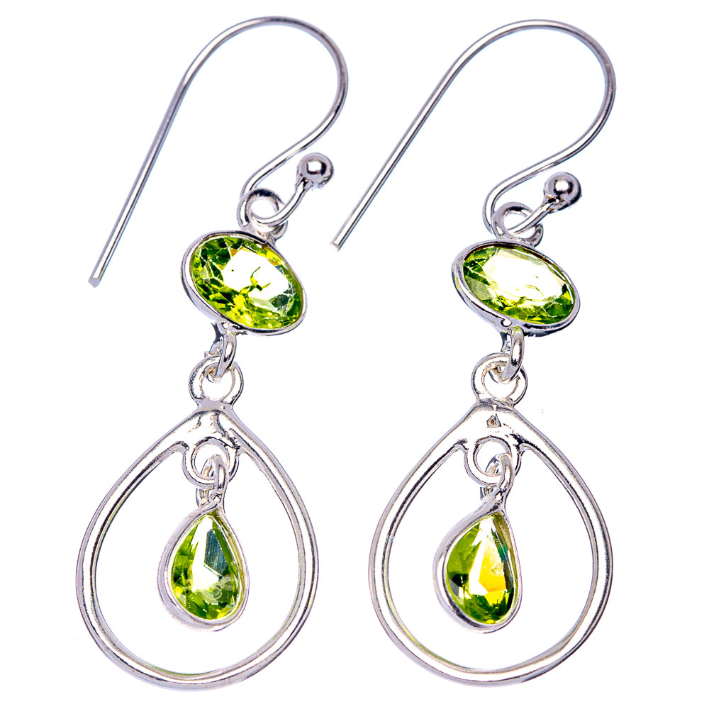 925 sterling silver peridot dangle earrings: round green top stone and teardrop hoop drops