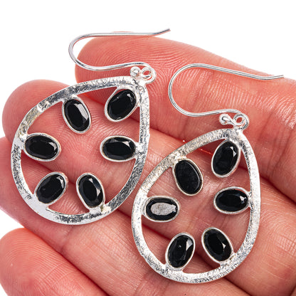 Black Onyx Earrings 1 3/4" (925 Sterling Silver) E1012