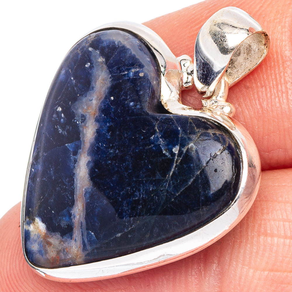 Sodalite heart pendant in .925 sterling silver, blue heart stone bezel
