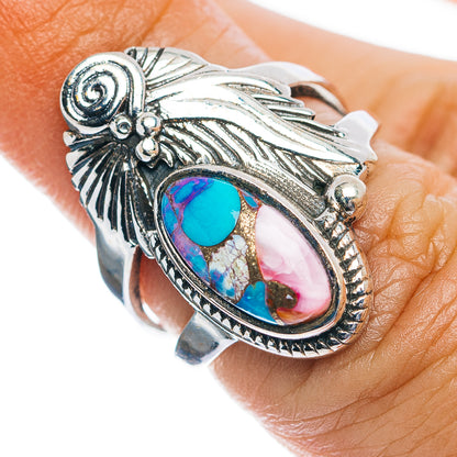 Southwestern Style Pink Dahlia Turquoise Ring Size 5.75 (.925 Sterling Silver)