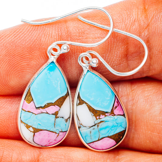 Pink Dahlia Turquoise Earrings 1 1/2" (.925 Sterling Silver)
