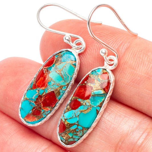 Coral Turquoise Matrix Earrings 1 1/2" (925 Sterling Silver) E2469