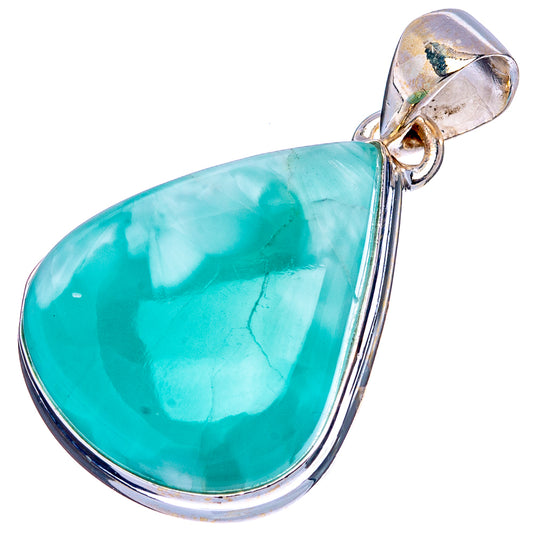 925 sterling silver pendant with turquoise teardrop gemstone, polished bail