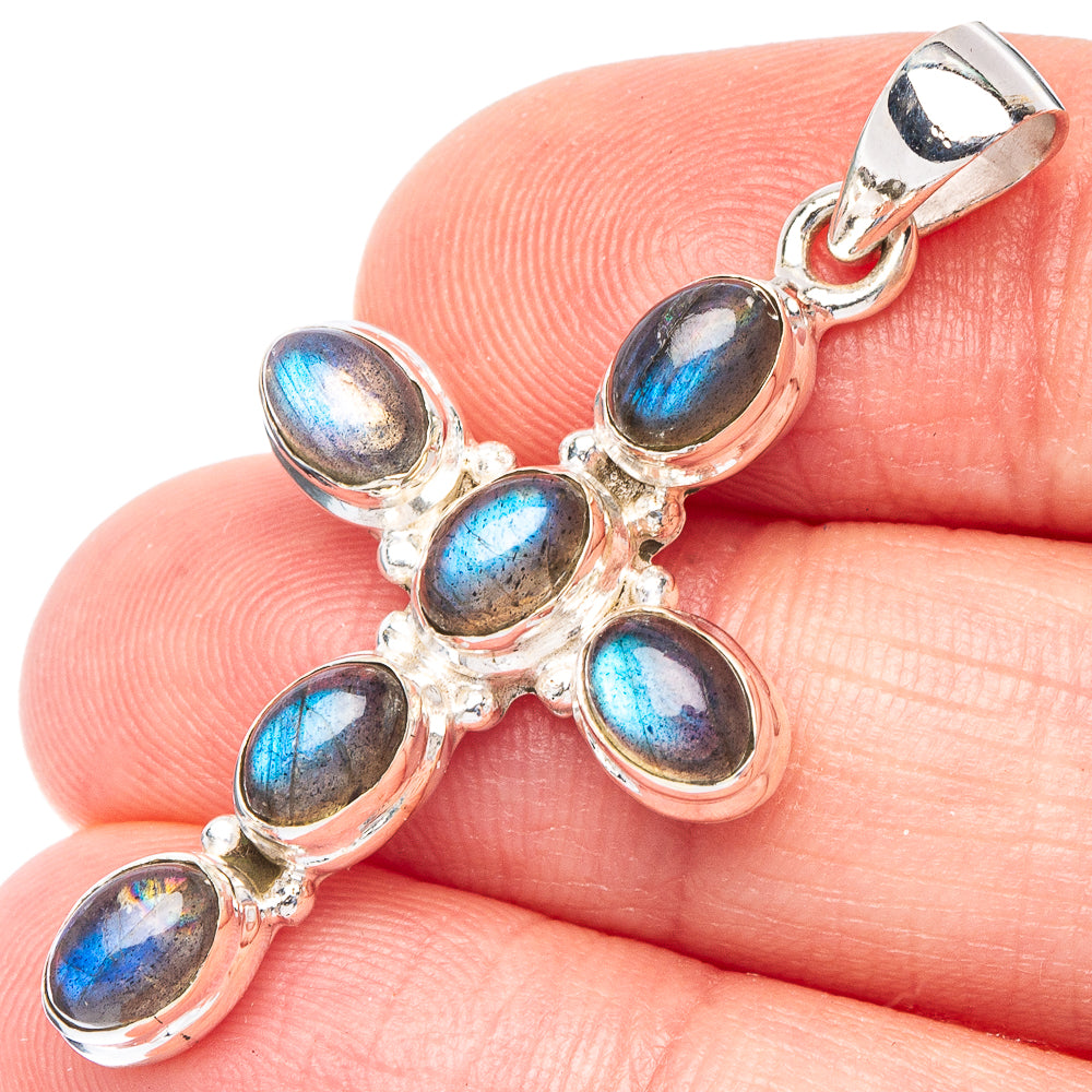 Labradorite Cross Pendant 1 5/8" (925 Sterling Silver) P43869