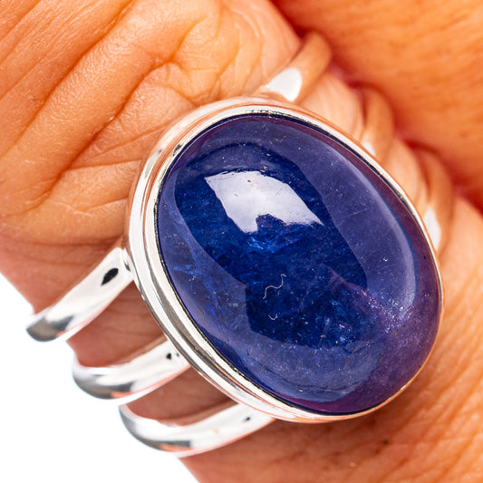 Blue oval tanzanite ring in .925 sterling silver, polished bezel