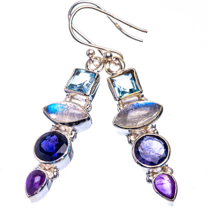 Rainbow Moonstone, Blue Topaz, Tanzanite, Amethyst Earrings 1 7/8" (925 Sterling Silver) E432456
