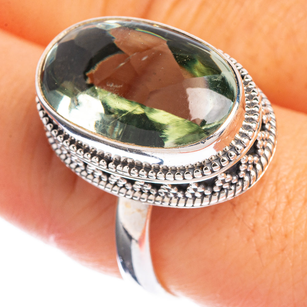 Faceted Green Amethyst Ring Size 10.75 (925 Sterling Silver) R144262