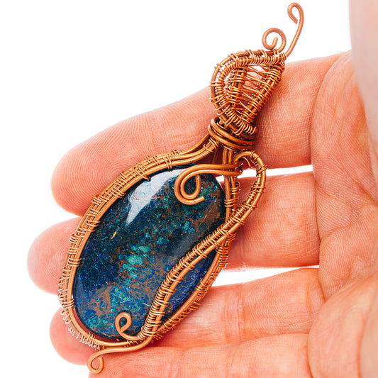 Shattuckite Wire Wrap Pendant 3 1/4" (Copper)
