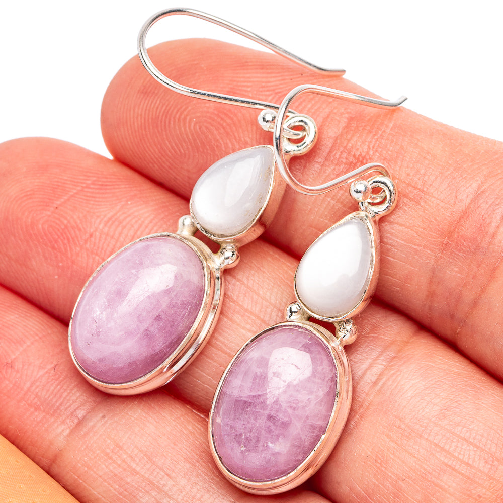 Oval pink and white gemstone drop earrings in 925 sterling silver