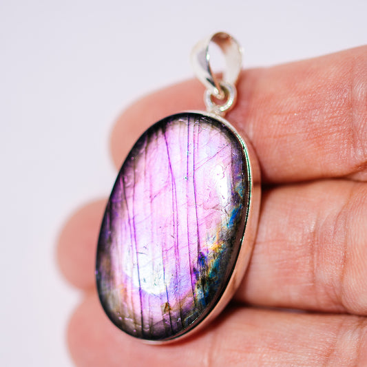 Purple Labradorite Pendant 1 3/4" (.925 Sterling Silver)