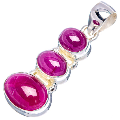 Premium 3-Stone Burmese Ruby Pendant 1 3/8" (.925 Sterling Silver)