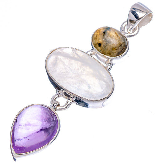 Oval moonstone, amethyst, and labradorite pendant in .925 sterling silver