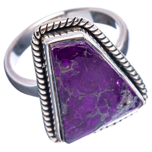 Sterling silver sugilite ring with triangular purple cabochon and textured rope frame