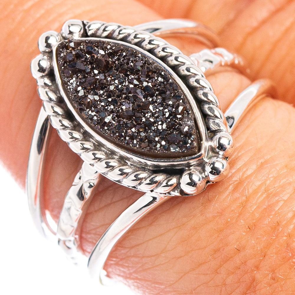 Premium Black Titanium Druzy Ring Size 8.5 (.925 Sterling Silver)