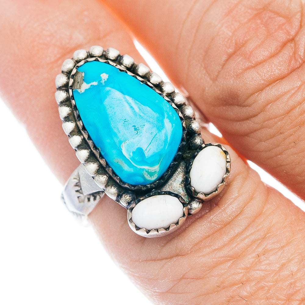 Exclusive Sierra Bella Turquoise, White Buffalo Turquoise Ring Size 7 Adjustable (.925 Sterling Silver)