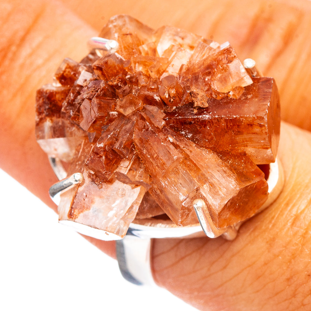 Raw Orange Aragonite Ring Size 8 (.925 Sterling Silver)