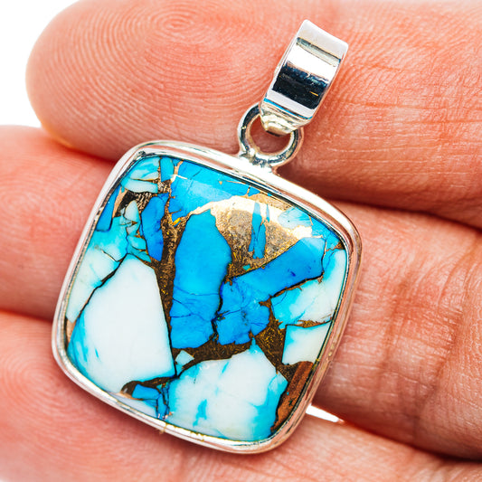 Ice Blue Dahlia Mohave Turquoise Pendant 1 3/8" (.925 Sterling Silver)