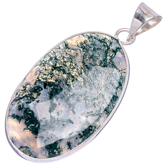 Silver-plated oval lace agate pendant with pale gray and green mottled pattern