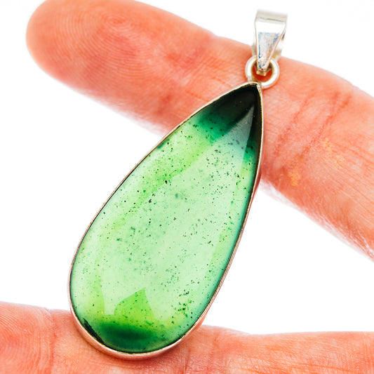 Premium Nephrite Jade Pendant 2 1/8" (.925 Sterling Silver)