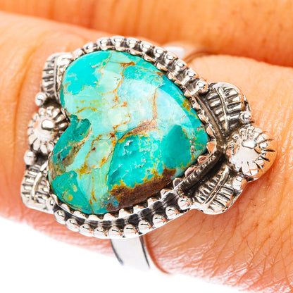 Kingman Turquoise Heart Ring Size 8.5 (925 Sterling Silver) R4044