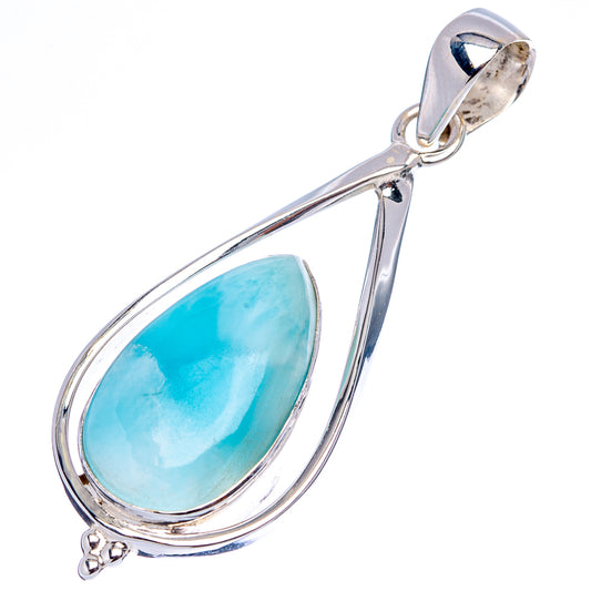 Larimar teardrop pendant with polished .925 sterling silver frame and top loop bail